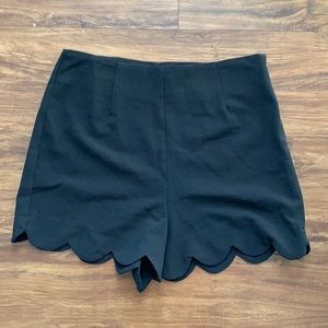 Black High waisted scalloped bottom shorts